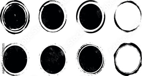 Set of grunge black circle stamps isolated on white background, vector illustration design elements