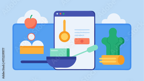 An animated visual of a meal preparation interface in an app breaking down recipes with stepbystep nutritional data on each ingredient.