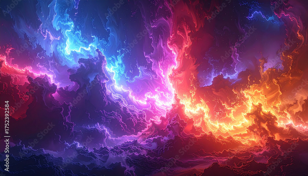 Fototapeta premium Dramatic cosmic cloudscape glowing with vibrant neon colors and ethereal light