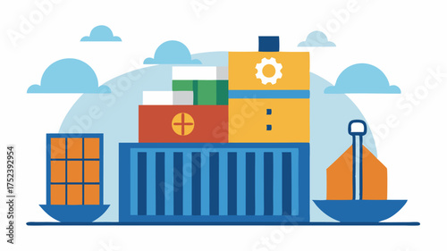 A loading container with safety labels symbolizing cargo safety standards and secure shipping practices.