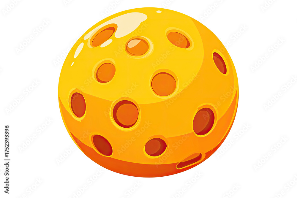 Fototapeta premium Yellow perforated ball, highlighted with shadows, against a dark background