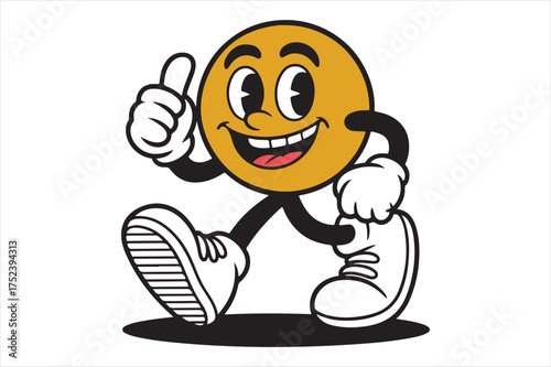 Happy cartoon face character giving thumbs up silhouette a white background