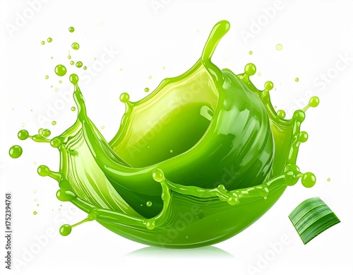 Emerald Burst: A vibrant splash of verdant liquid, embodying freshness and vitality, with droplets dancing in mid-air, inviting a refreshing experience.