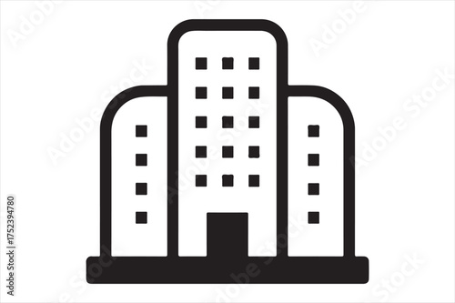 Modern office building icon design silhouette a white background