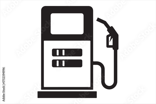 Gas station pump icon with hose and nozzle silhouette a white background
