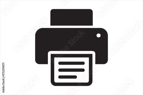 Black printer icon symbol outputting document silhouette a white background