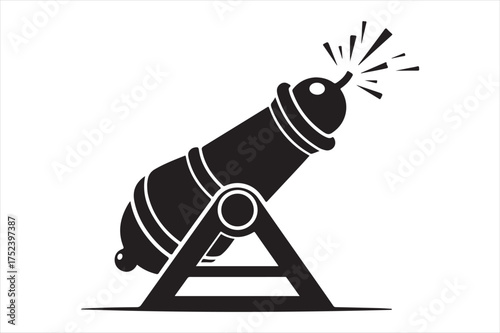 Silhouette cannon firing cannonball blast silhouette a white background