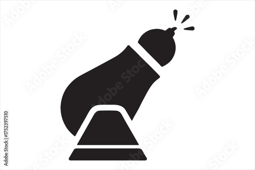 Silhouette of firing cannon with smoke detail silhouette a white background