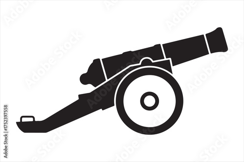 Antique cannon silhouette military weapon silhouette a white background