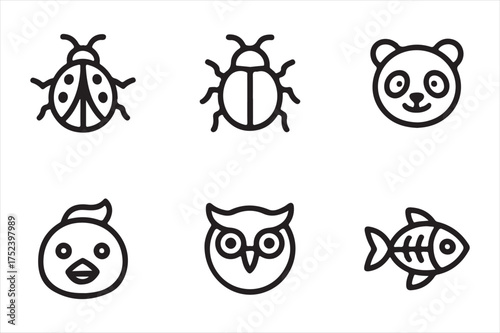 Cute cartoon animal icons for various projects silhouette a white background