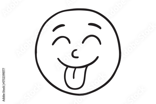 Happy face emoji with tongue out silhouette a white background