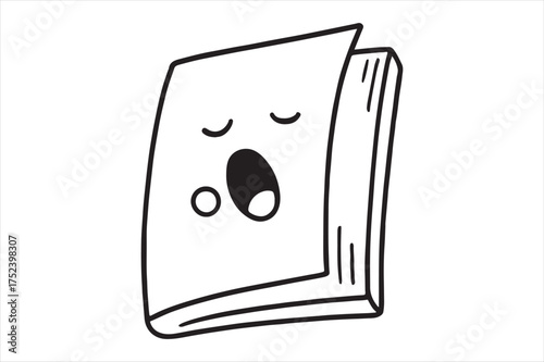 Tired book character sleepy doodle art silhouette a white background