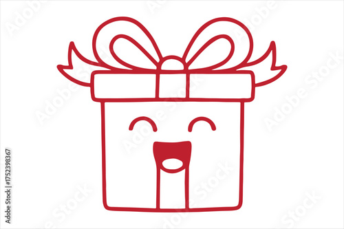 Cute cartoon gift box with happy face silhouette a white background
