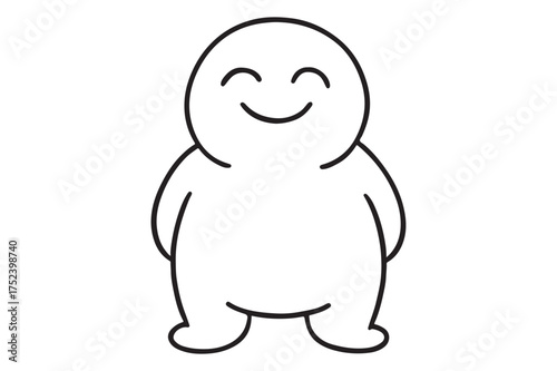 Happy blob character simple line drawing silhouette a white background