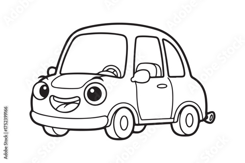 Cartoon car outline ready for coloring silhouette a white background