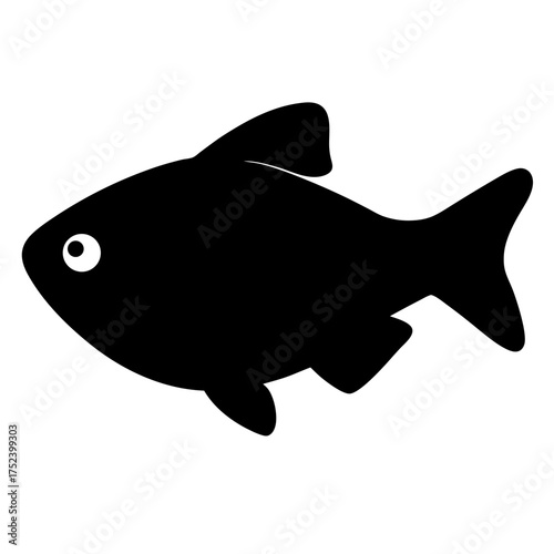 Scalable vector illustration of a black skirt tetra fish icon for aquatic and marine designs silhouette