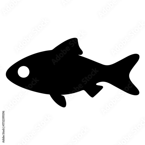 Simple black silhouette of a small freshwater cherry barb fish facing left