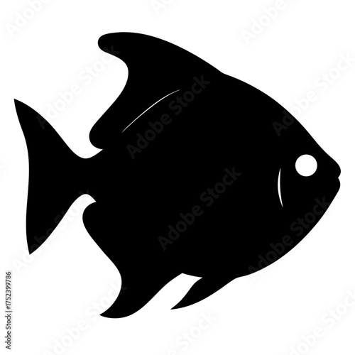 Silhouette of a solitary lemon tetra fish facing right with a striking white eye detail