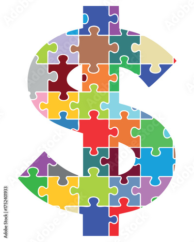 Dollar symbol created with puzzle. Currency
