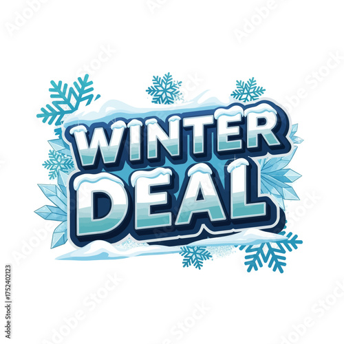 Promotional 'Winter Deal' text emblem with a frosty, snowy design and blue snowflakes on a white background.
