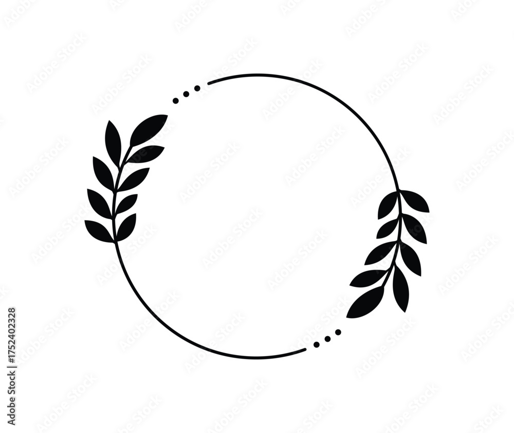 Obraz premium Decorative Leaf Wire Wreath Monogram Frame Illustration