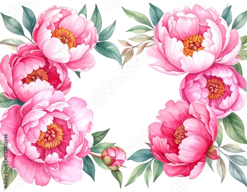 Fototapeta Naklejka Na Ścianę i Meble -  Floral frame of pink peonies