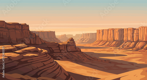 Breathtaking sunrise in desert canyon with majestic rock formations