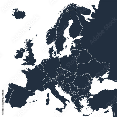 Accurate correct detailed europe european continent map line states countries political electoral vector on transparent background