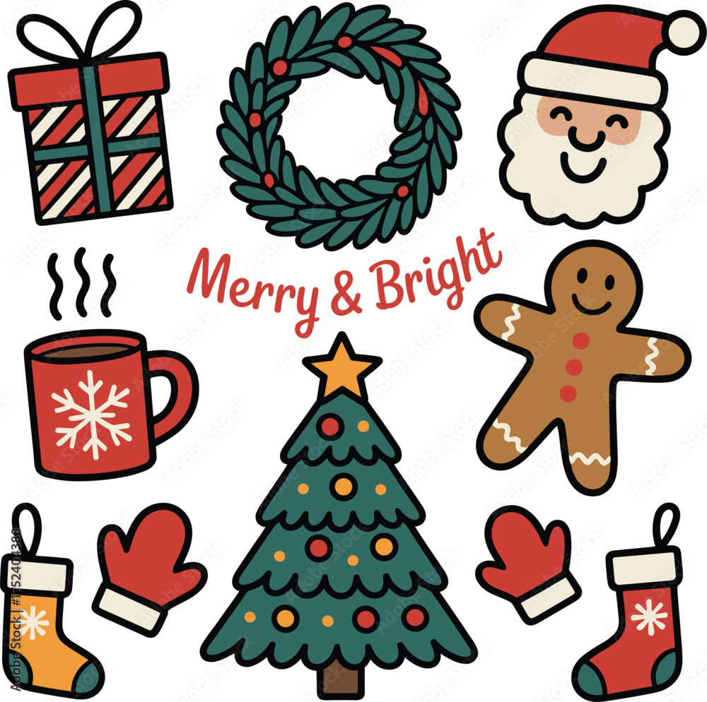 Fototapeta premium Christmas Dessert Vector Design, Merry Christmas Sweet Treats Vector, Christmas Cake and Cookie Vector, Holiday Dessert Illustration Vector, Festive Christmas Candy Vector
