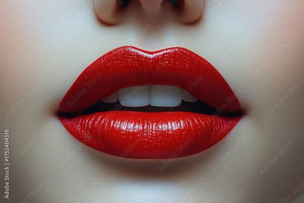 Obraz premium Bold red lips create striking visual impact for advertising layouts focused on beauty