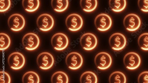  Gold coin grid with dollar sign animation looping