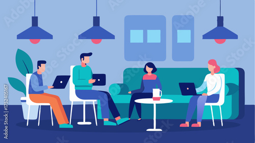 A techsavvy lounge area with charging stations and sleek modern furniture encouraging casual conversations and networking a coworkers.
