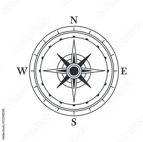 Compass way direction orientation black-and-white