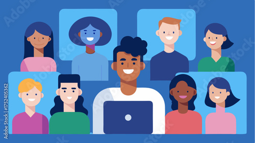 A group of students animatedly discussing in a virtual breakout room with digital faces and avatars representing their unique identities.