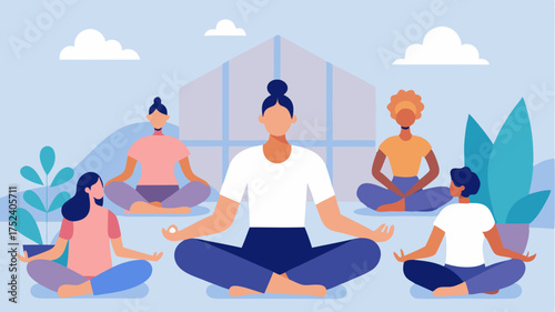 A serene mindfulness retreat scene with participants engaged in yoga and meditation emphasizing wellness in social gatherings.