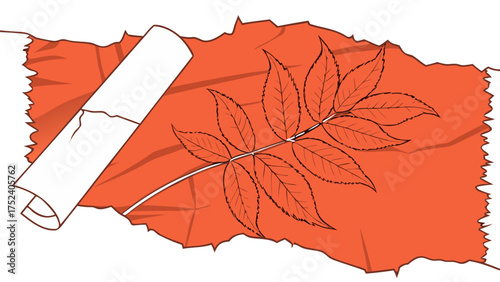 paint roller applying orange red color with decorative leaf floral pattern texture wall painting home improvement renovation illustration design isolated on white background.