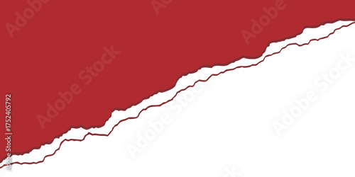 red and white torn ripped paper edge effect diagonal tear texture background design element graphic illustration banner isolated on white background.