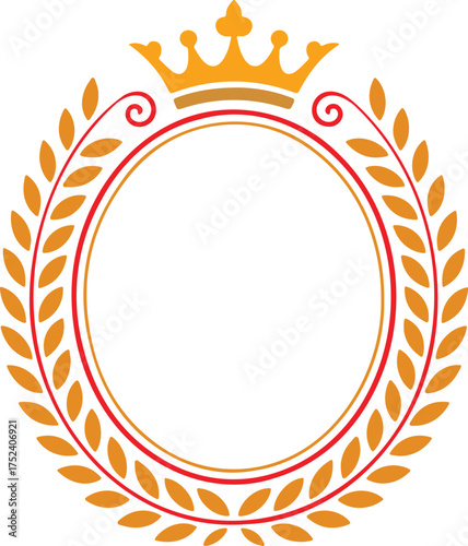 Ornate oval laurel wreath frame with royal crown emblem