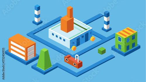 A virtual simulation of the factory layout used for optimization and planning enhancing the design and workflow.