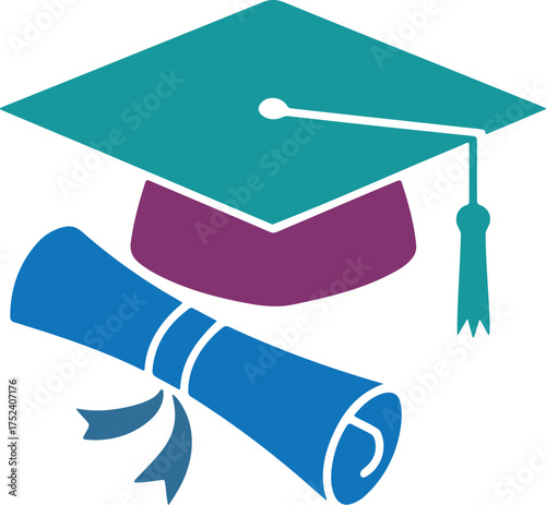 Graduation cap and diploma academic achievement banner design
