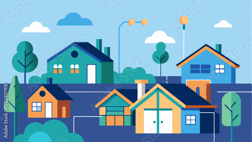 A residential area featuring homes with smart sensors for energy management automated gardening systems and communal spaces for residents to collaborate and innovate.