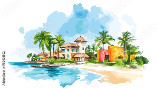 Cancun. Cancun hand drawn watercolor illustration