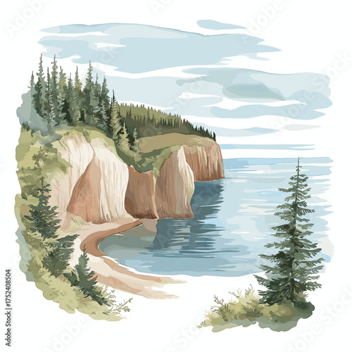 Bay of Fundy. Bay of Fundy hand drawn watercolor illustration