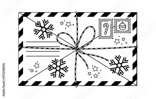 Christmas envelop tied string black-and-white