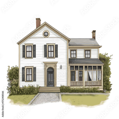 Craigflower Manor. Craigflower Manor hand drawn watercolor illustration