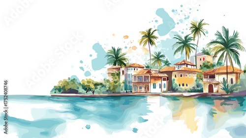 Nassau. Nassau hand drawn watercolor illustration