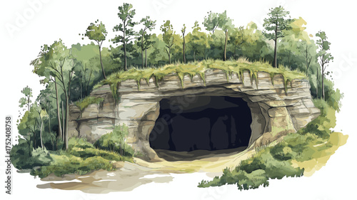 Mammoth Cave National Park. Mammoth Cave National Park hand drawn watercolor illustration