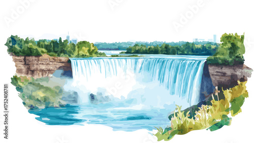 Niagara Falls. Niagara Falls hand drawn watercolor illustration