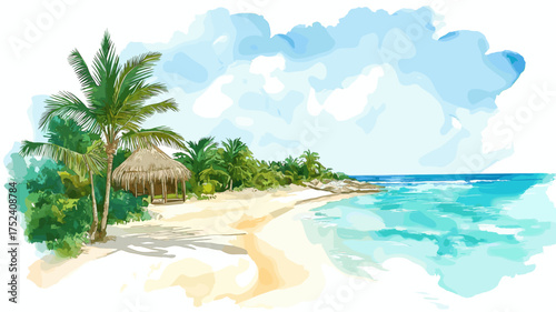 Playa del Carmen. Playa del Carmen hand drawn watercolor illustration