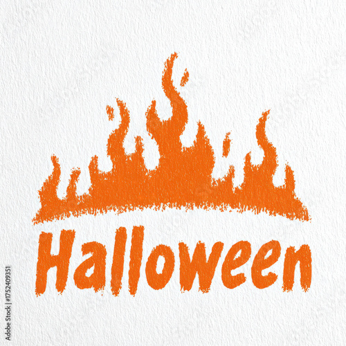 Halloween lettering with orange fire flames on white background